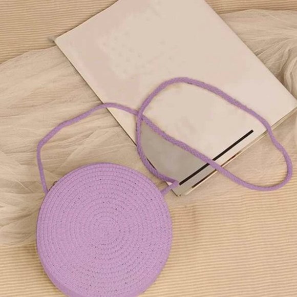 Purple  Mini Minimalist Straw Bag - Picture 2 of 4